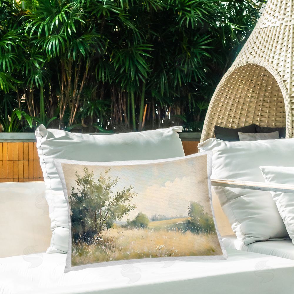 Creative Studio Summer Meadow in Soft Light Outdoor Printed Lumbar Throw Pillow on Seat