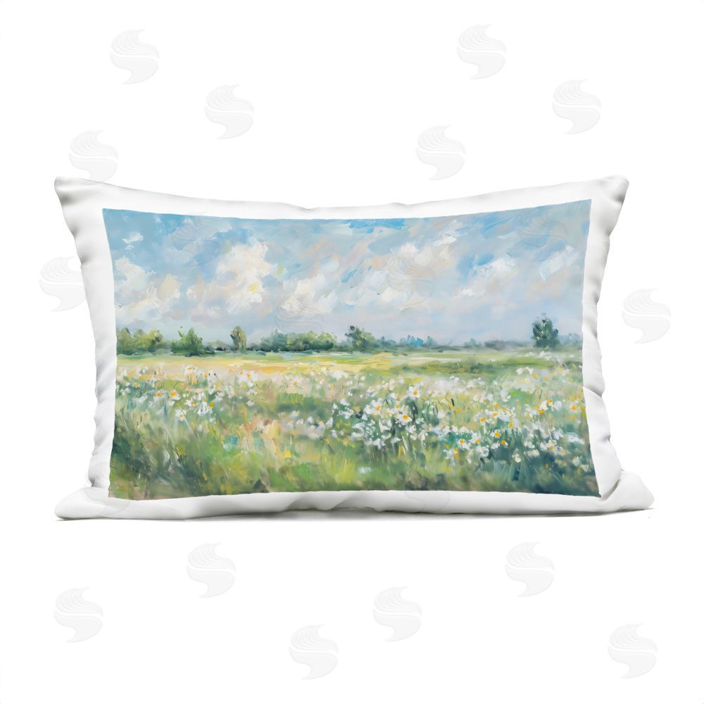 Creative Studio Daisy Field Landscape Impression Outdoor Printed Lumbar Throw Pillow