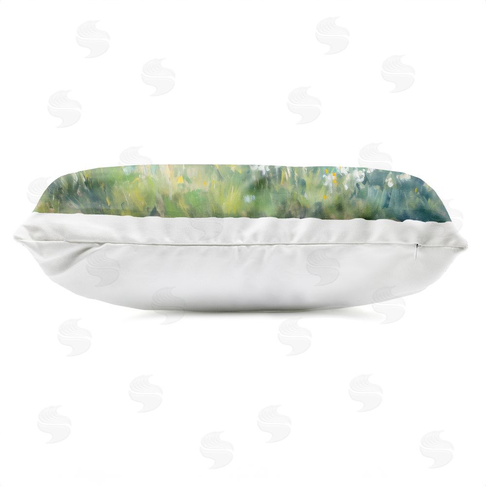 Creative Studio Daisy Field Landscape Impression Outdoor Printed Lumbar Throw Pillow Side View with Zipper Detail