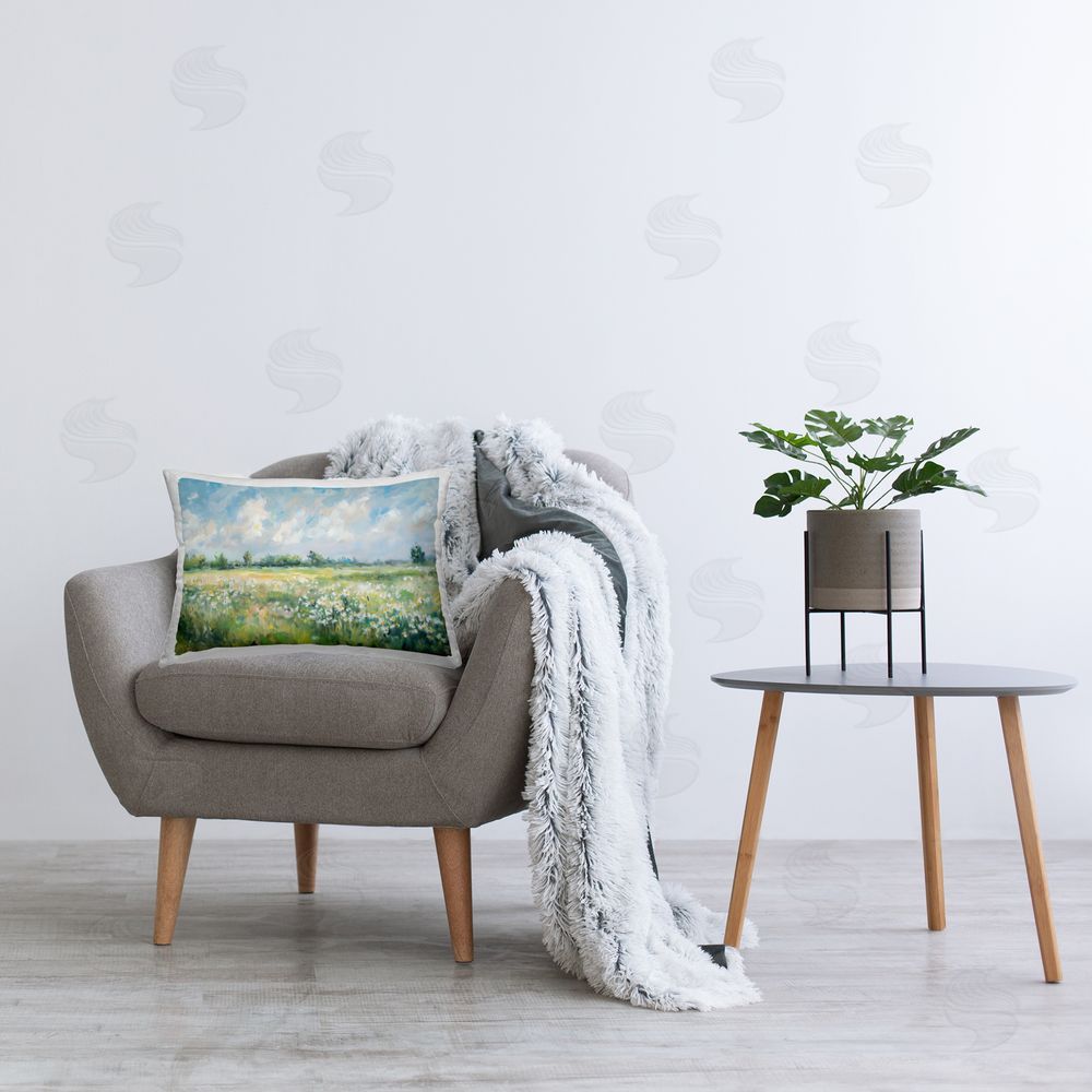 Creative Studio Daisy Field Landscape Impression Printed Lumbar Throw Pillow on Seat