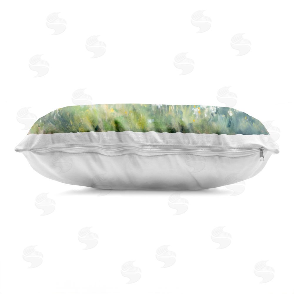 Creative Studio Daisy Field Landscape Impression Printed Lumbar Throw Pillow Side View with Zipper Detail
