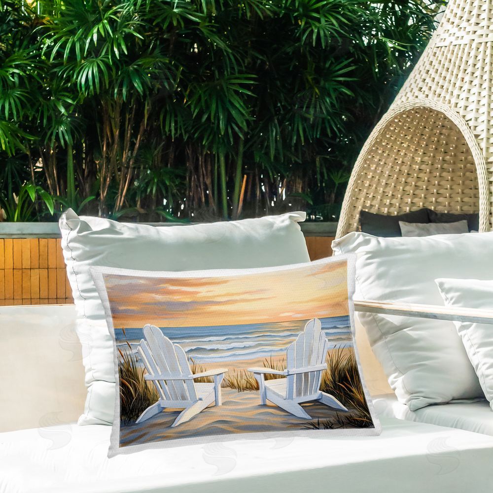 Petal Prints Design Wave Watching Spot at Sunset Outdoor Printed Lumbar Throw Pillow on Seat