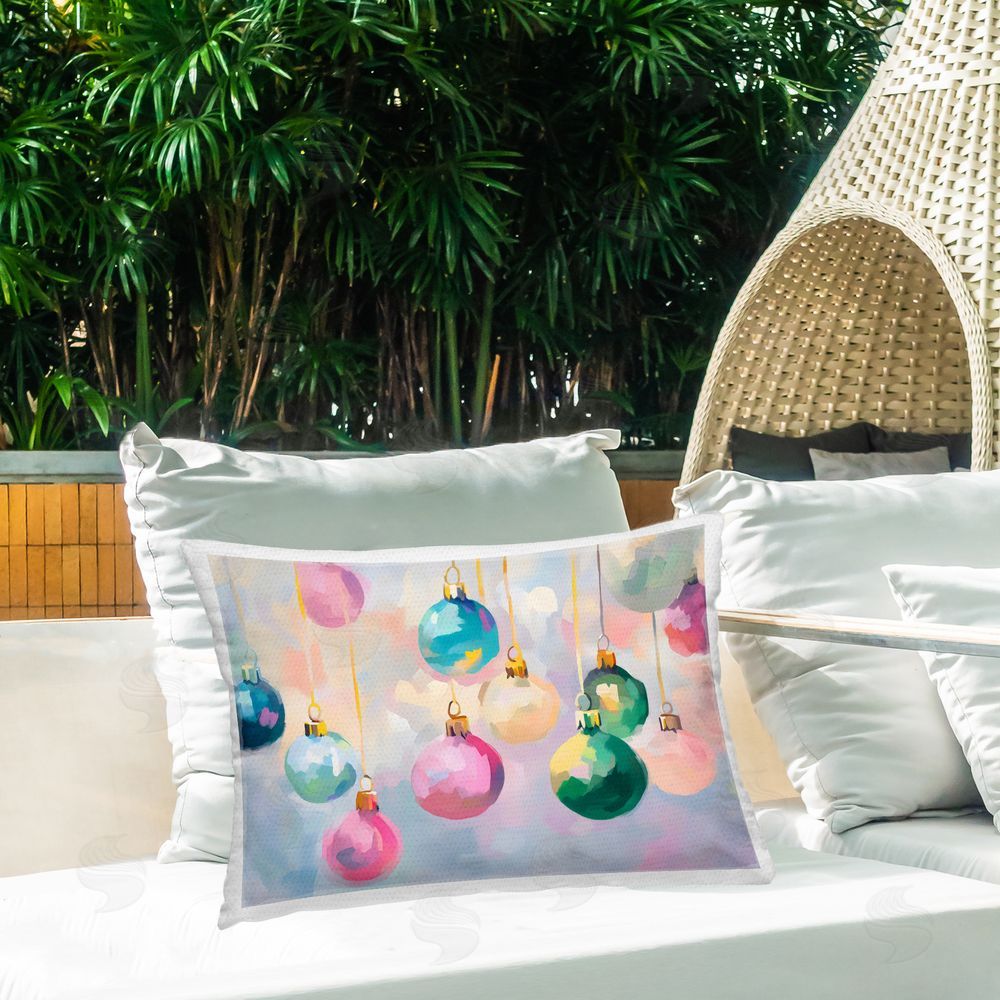 Arlington Prints Colorful Bright Pastel Ornaments Outdoor Rectugular Printed Throw Pillow on Patio