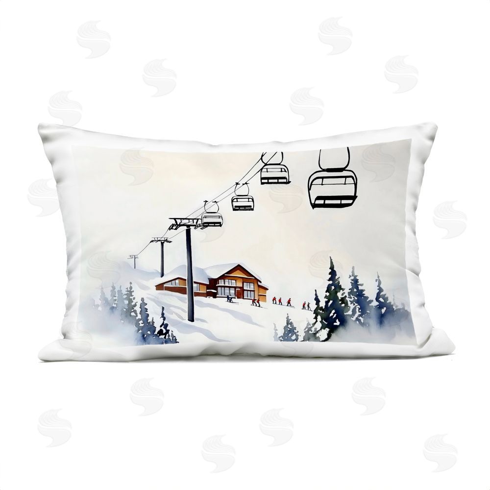 Arlington Prints Ski Lodge Chair Lift Outdoor Rectugular Printed Throw Pillow