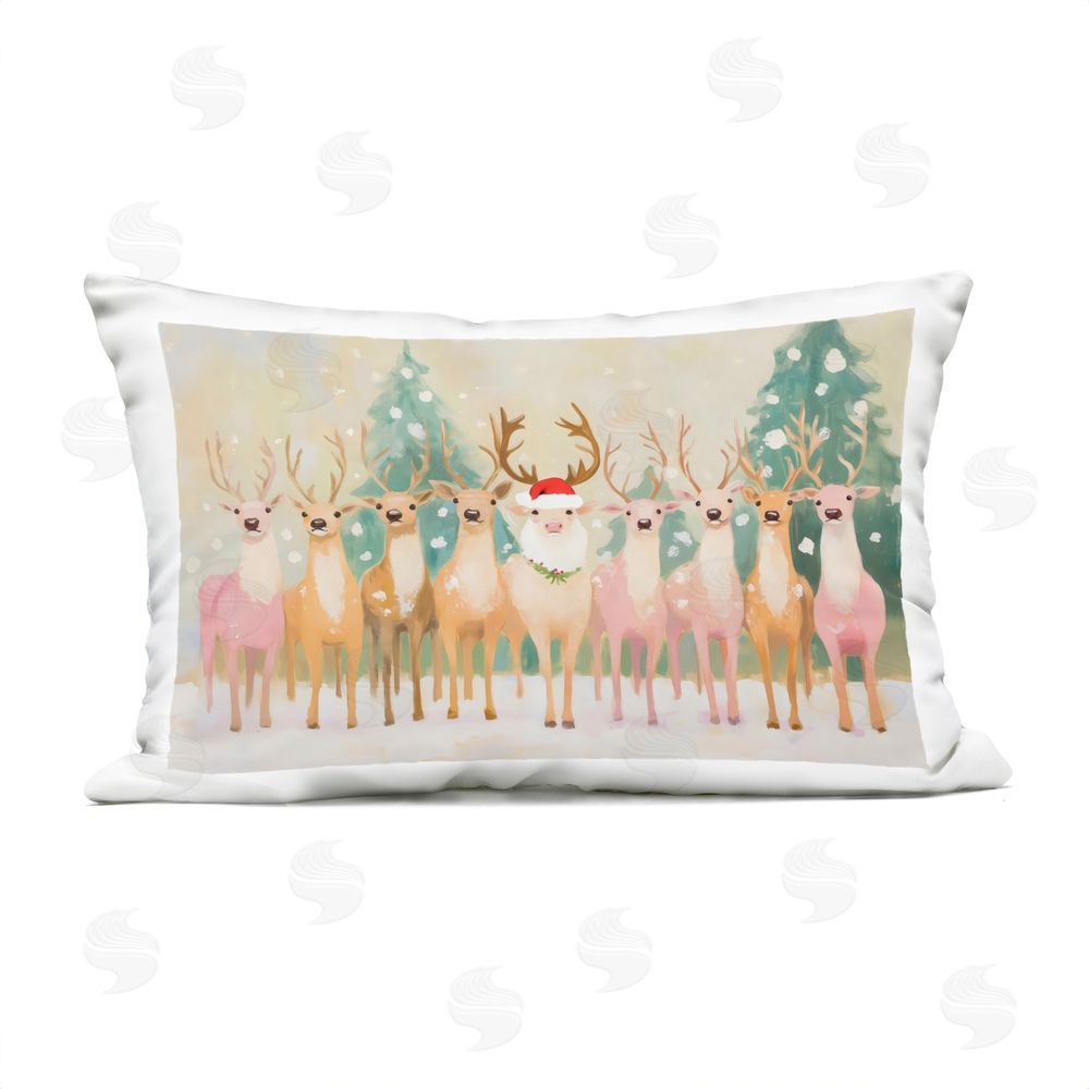 Arlington Prints Pastel Santa's Reindeer Outdoor Rectugular Printed Throw Pillow