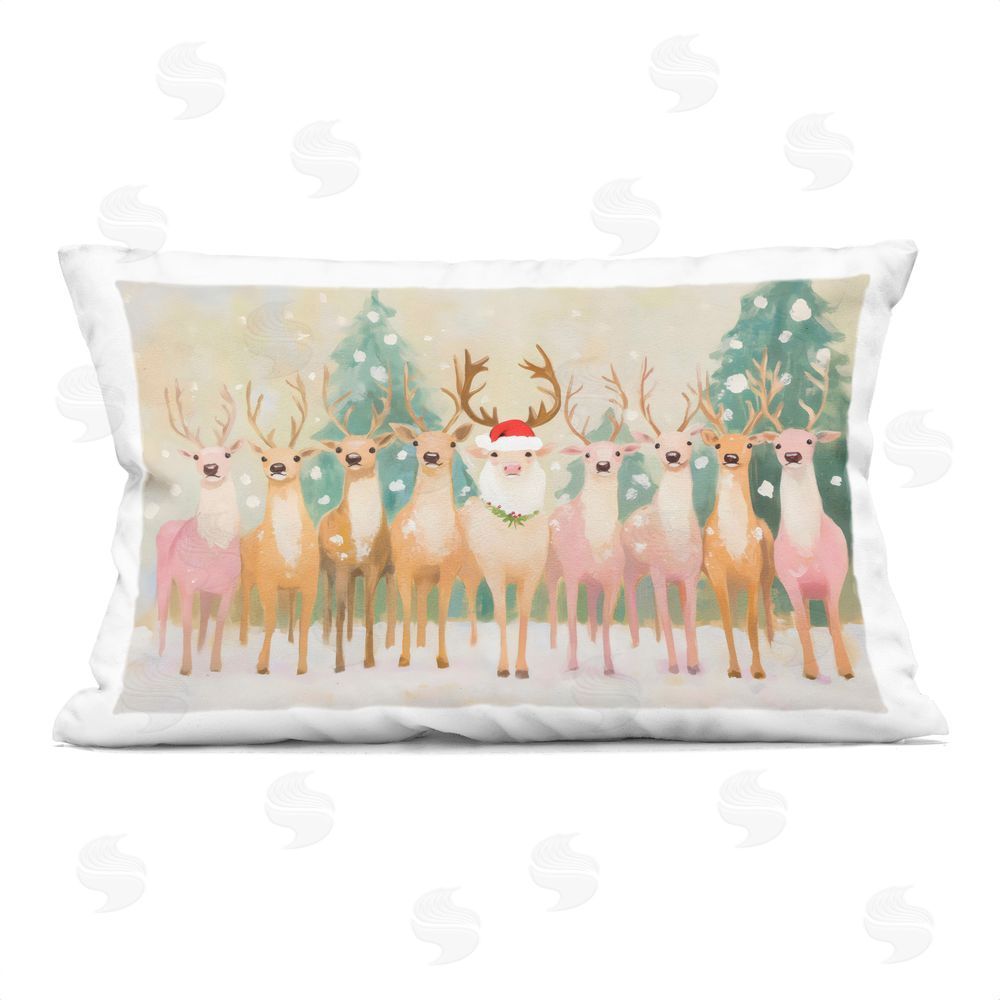 Arlington Prints Pastel Santa's Reindeer Rectugular Printed Throw Pillow