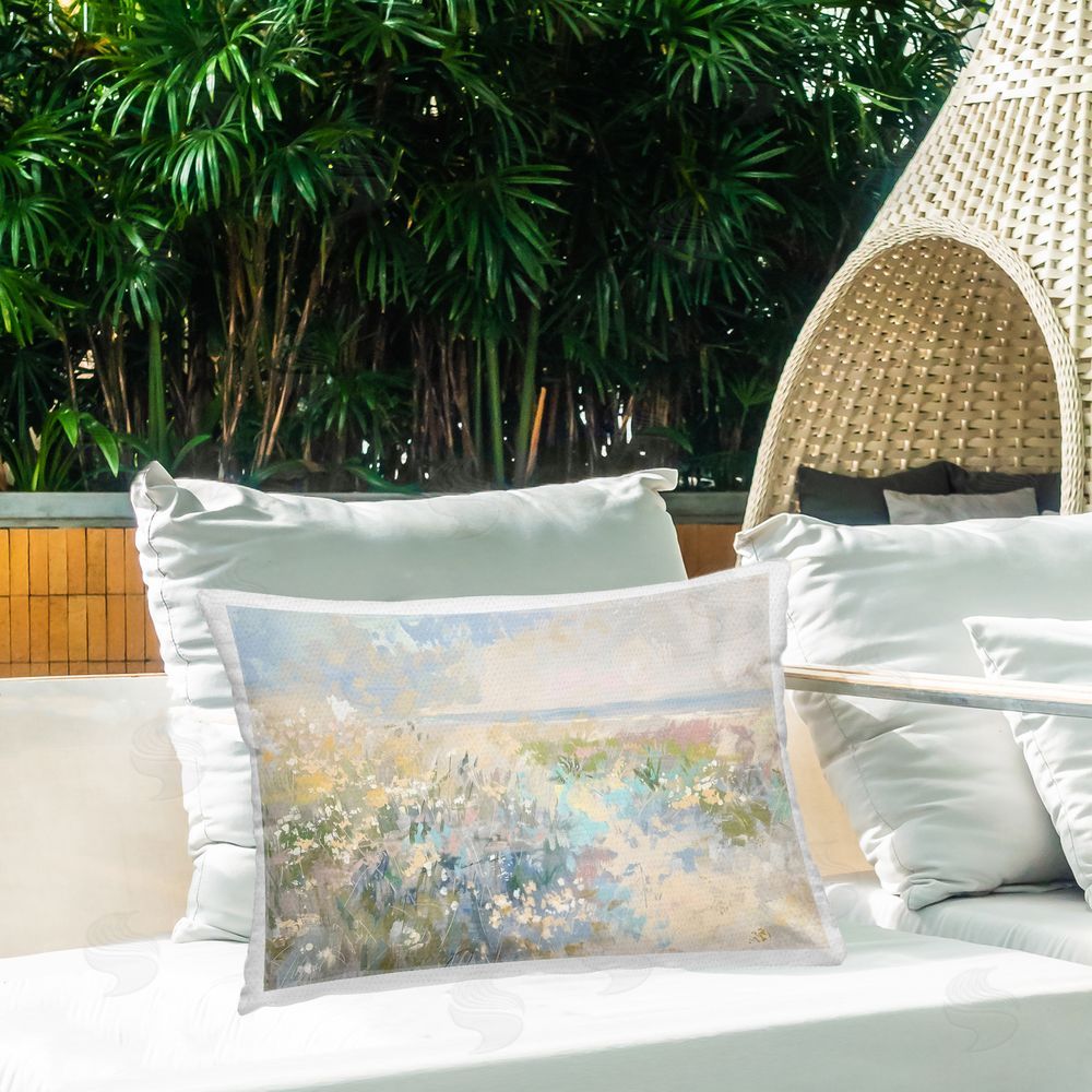 Creative Studio Mottled Pastel Field Impression Outdoor Printed Lumbar Throw Pillow on Seat
