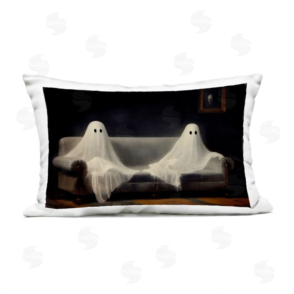 LSR Design Studio Spooky Couch Two Ghosts Outdoor Rectugular Printed Throw Pillow