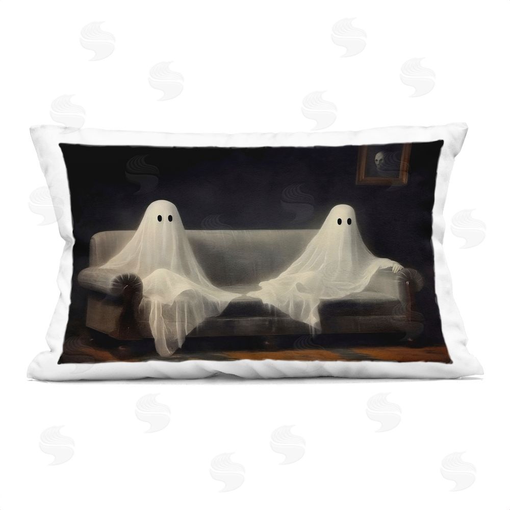 LSR Design Studio Spooky Couch Two Ghosts Rectugular Printed Throw Pillow
