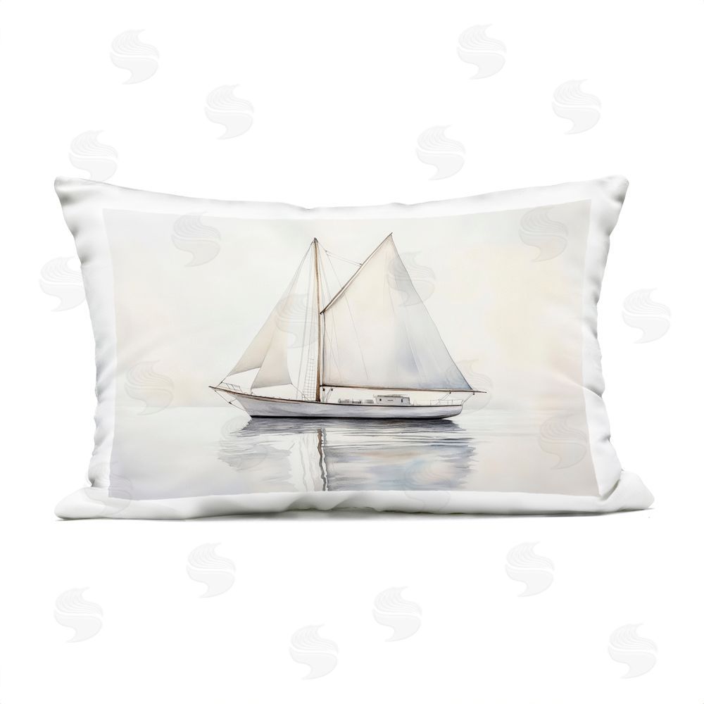 Petal Prints Design Neutral Sailboat Reflection Outdoor Printed Lumbar Throw Pillow