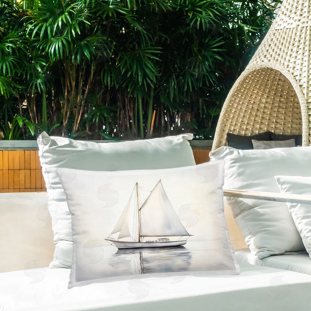Petal Prints Design Neutral Sailboat Reflection Outdoor Printed Lumbar Throw Pillow on Seat