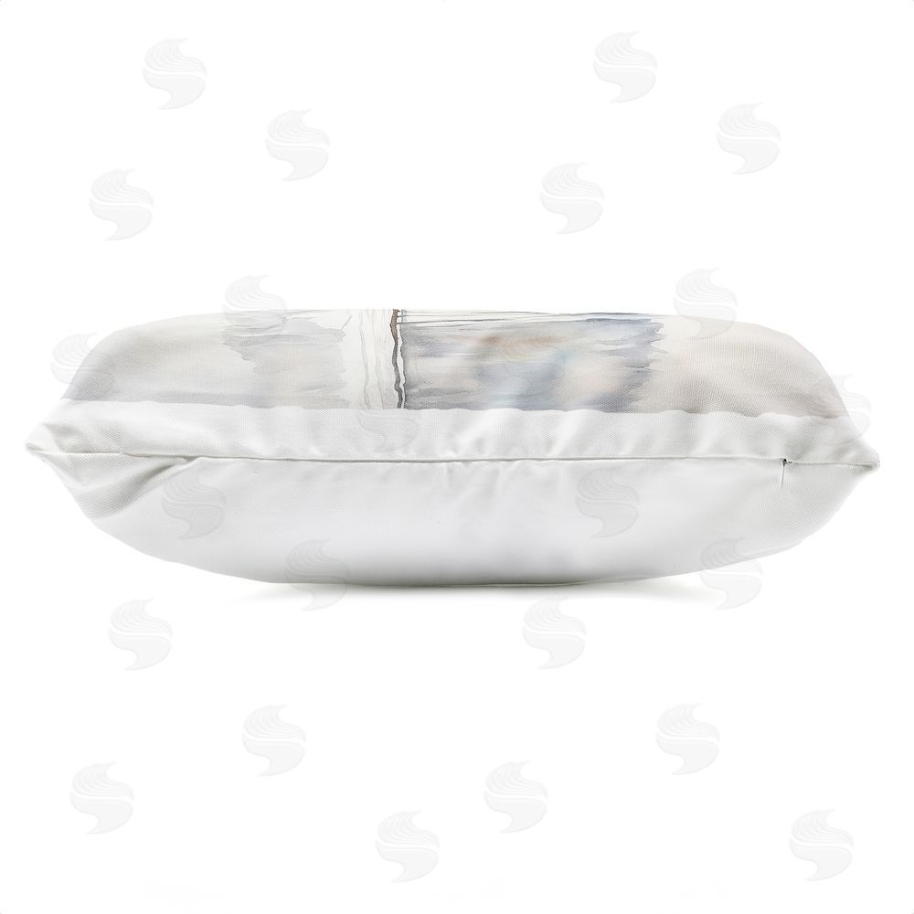 Petal Prints Design Neutral Sailboat Reflection Outdoor Printed Lumbar Throw Pillow Side View with Zipper Detail