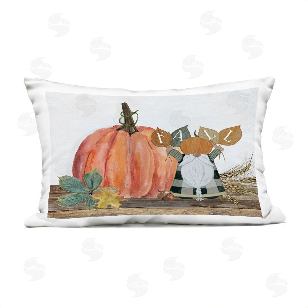 Livi and Finn Fall Gnome with Pumpkin Outdoor Rectugular Printed Throw Pillow