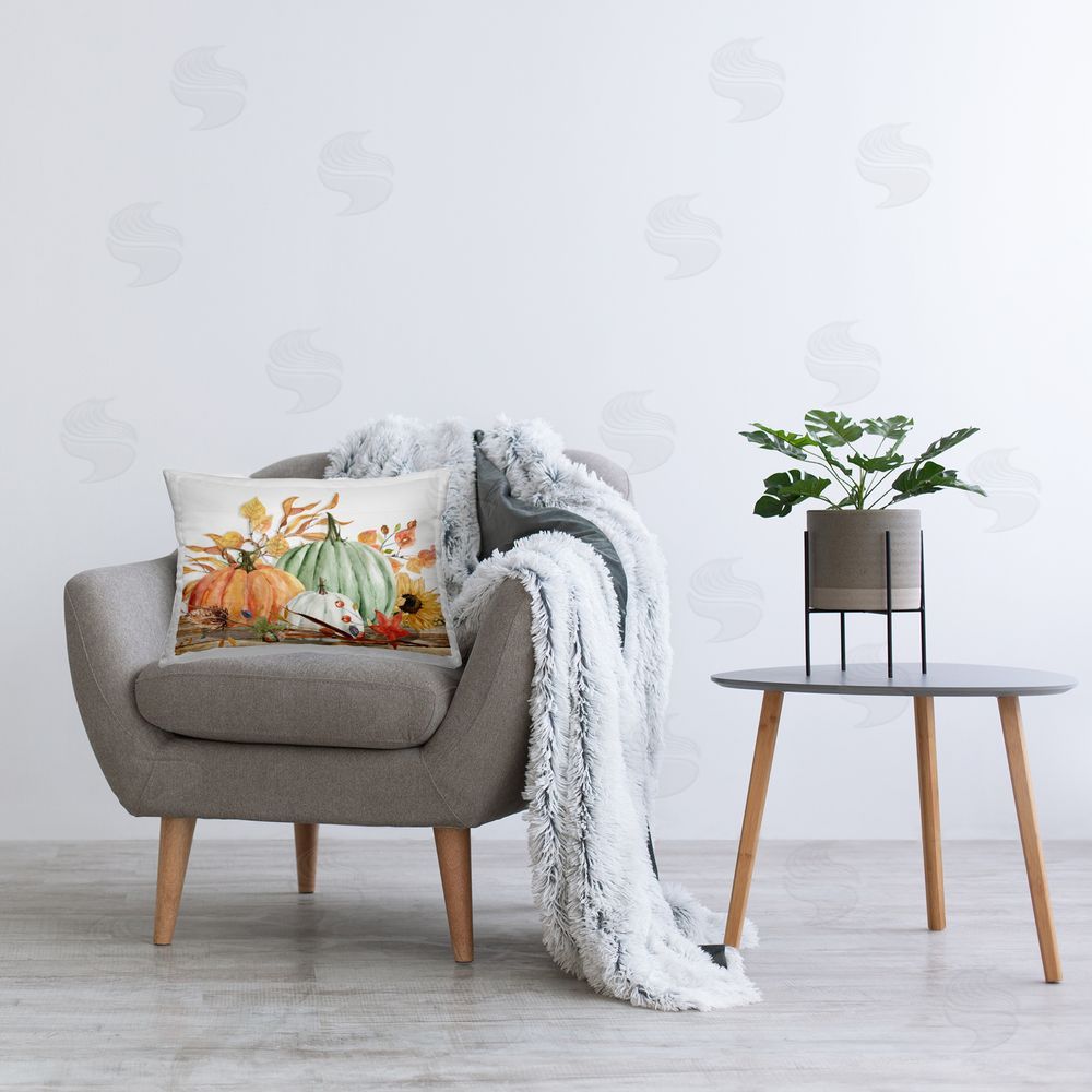 Livi and Finn Festive Fall Arrangement Rectugular Printed Throw Pillow on Chair
