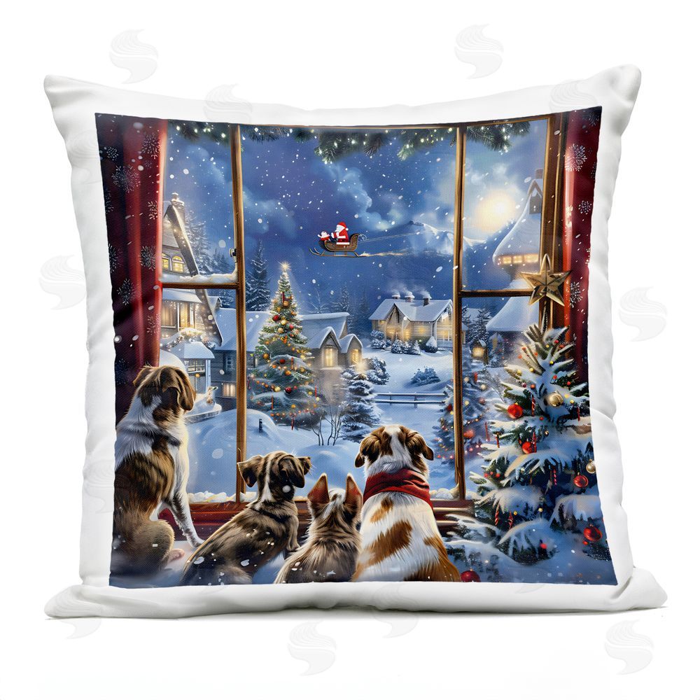 Creative Studio Snowy Christmas View Dogs Outdoor Square Printed Throw Pillow