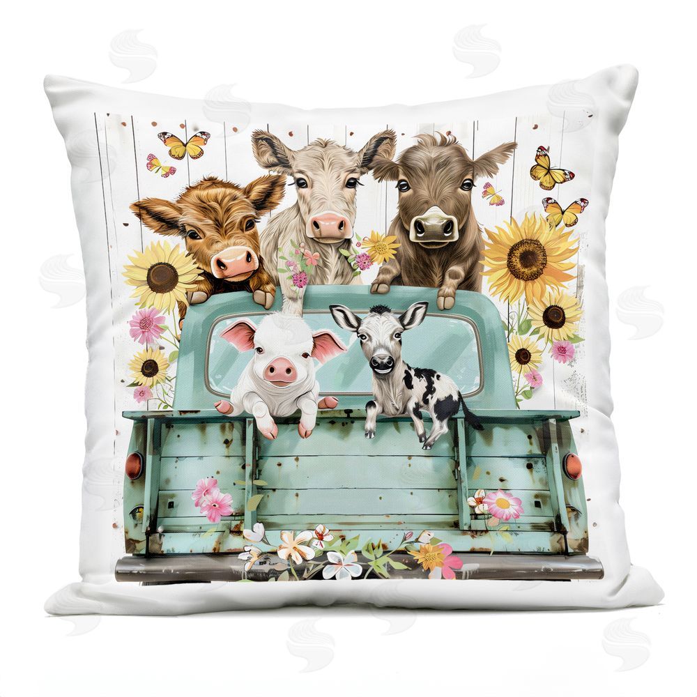 Creative Studio Barnyard Friends in Vintage Truck Outdoor Square Printed Throw Pillow