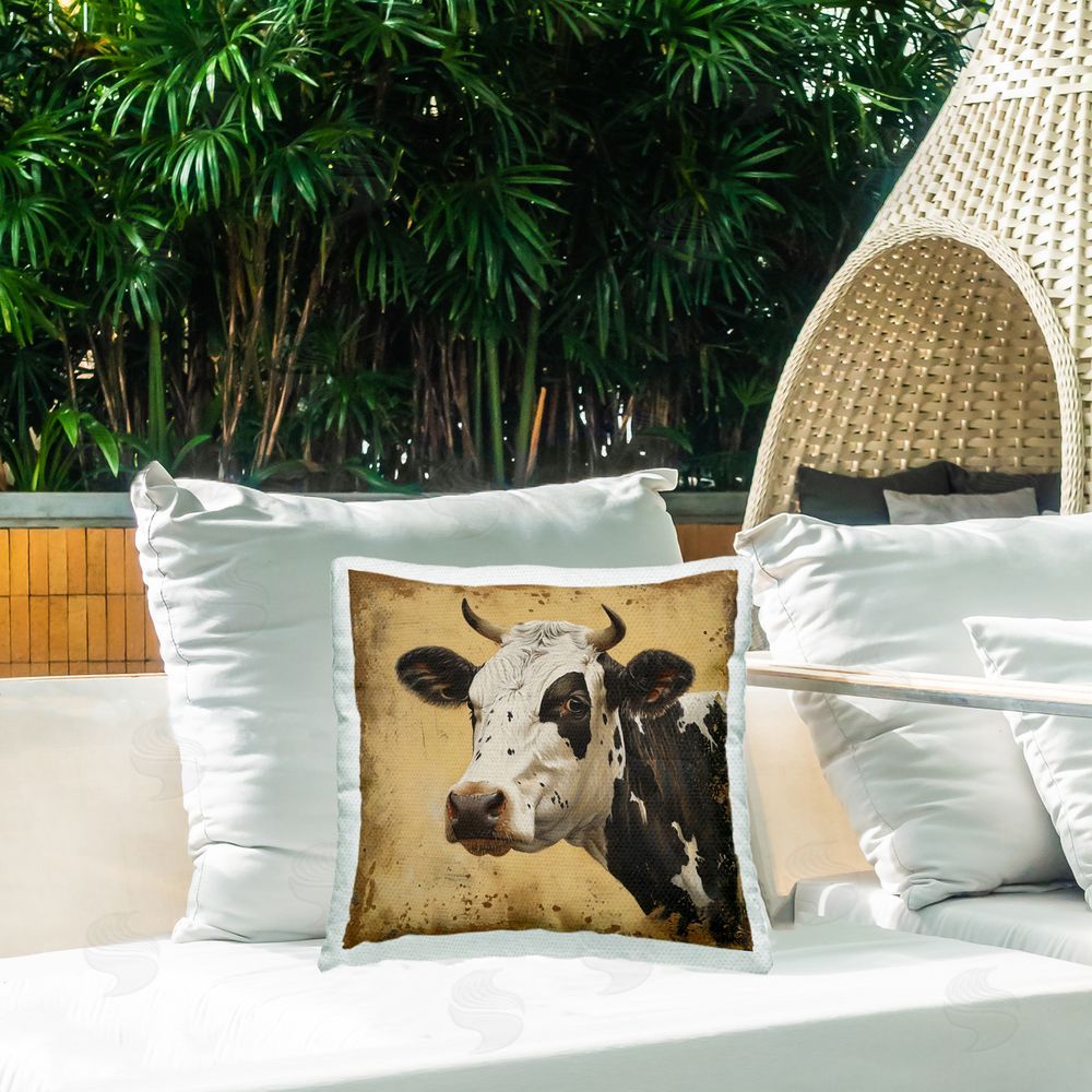 Creative Studio Spotted Brown Cow Portrait Outdoor Square Printed Throw Pillow on Seat