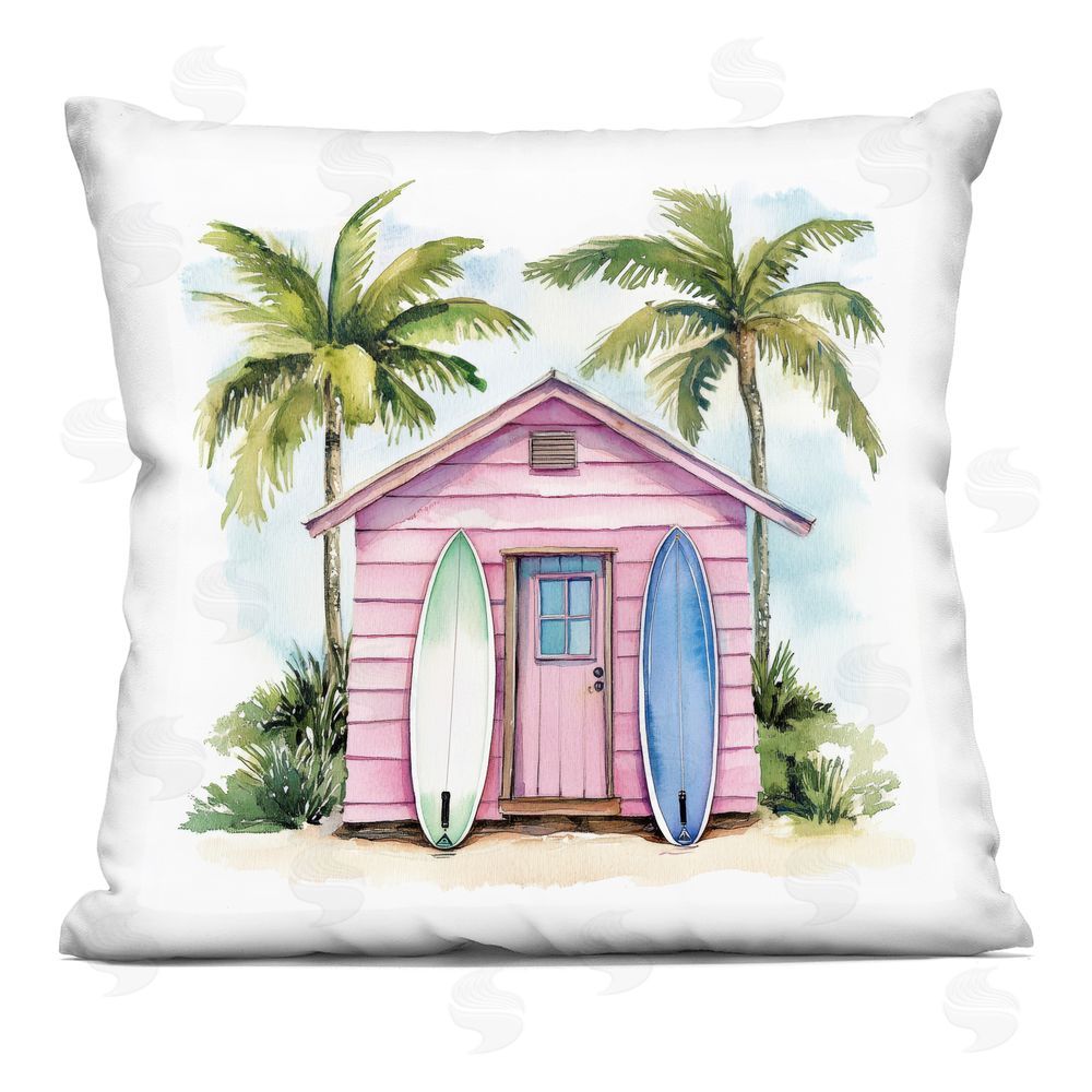 Petal Prints Design Surf Shack Under Palms Square Printed Throw Pillow