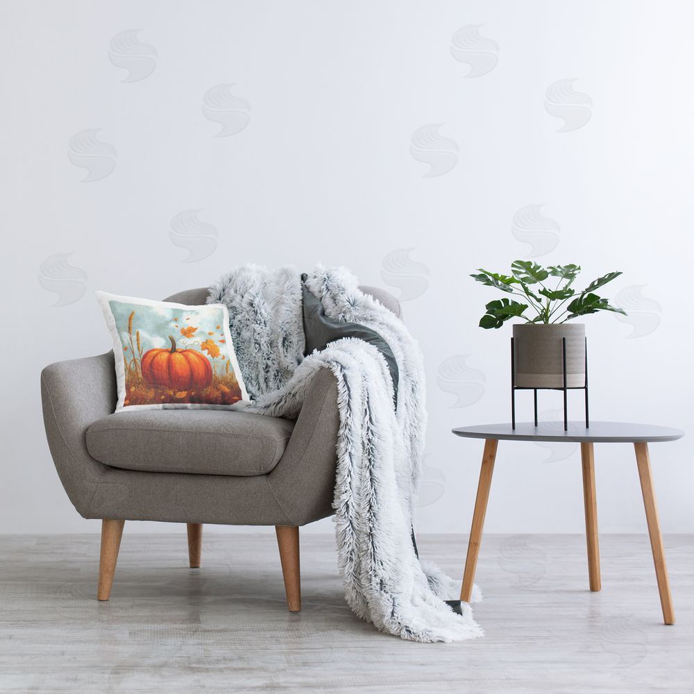 Creative Studio Bright Pumpkin & Falling Leaves Square Printed Throw Pillow on Chair