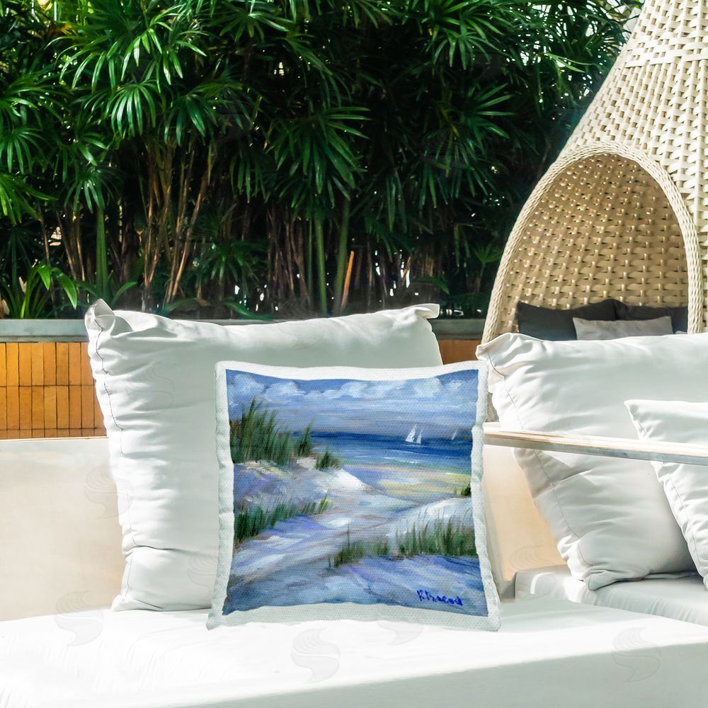Paul Brent Crooked Island Dunes & Sailboats Outdoor Square Printed Throw Pillow on Seat