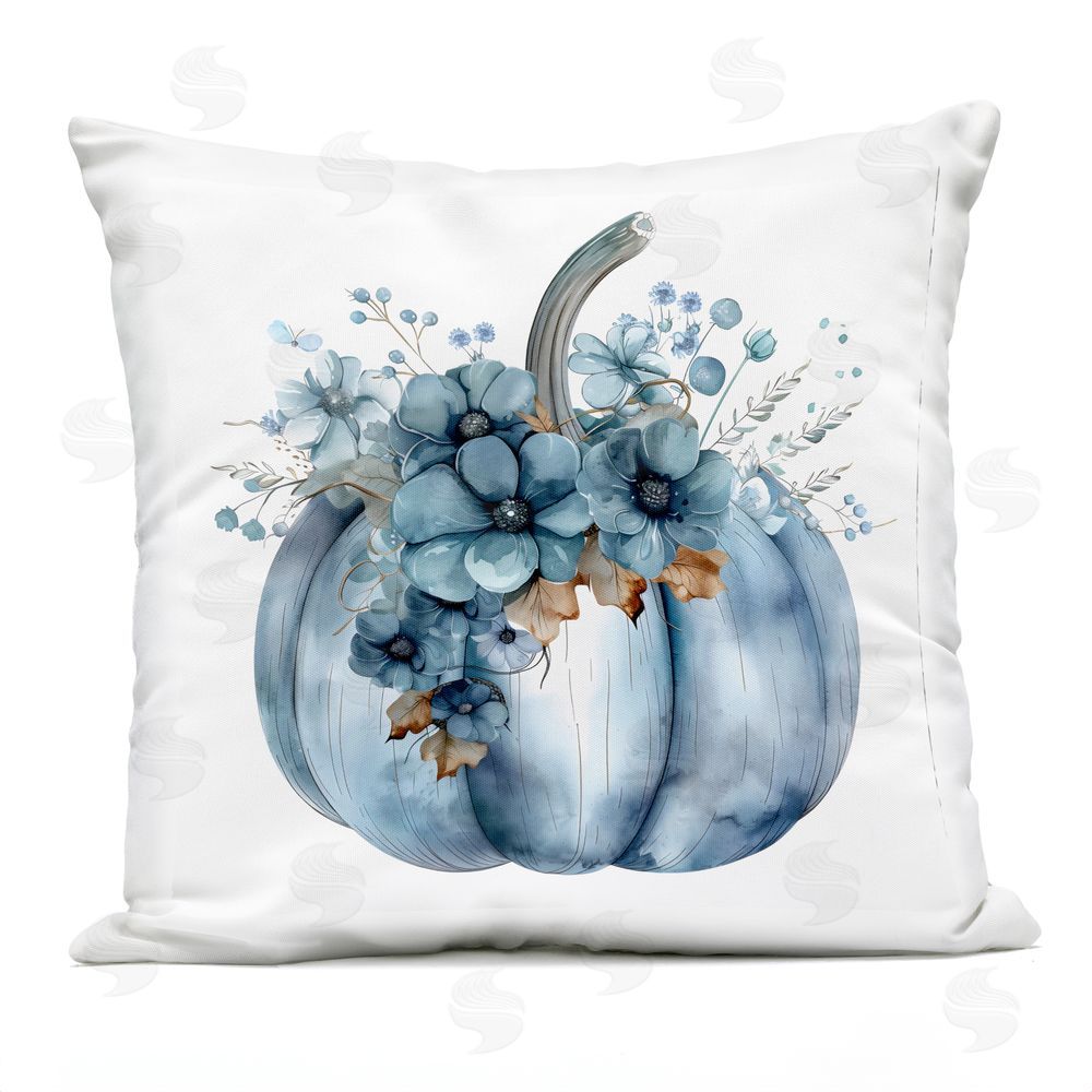 Creative Studio Blue Pumpkin with Flowers Outdoor Square Printed Throw Pillow
