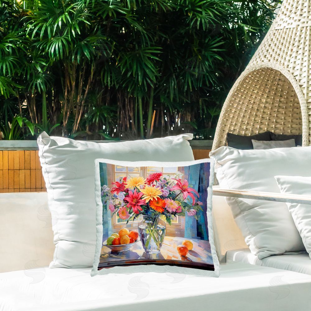 Creative Studio Summer Flowers & Fruit Outdoor Square Printed Throw Pillow on Seat
