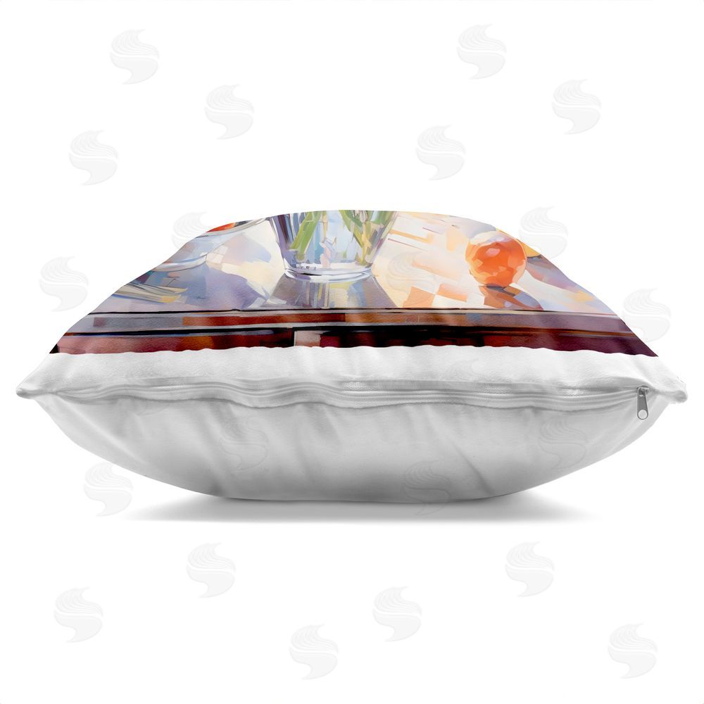 Creative Studio Summer Flowers & Fruit Square Printed Throw Pillow Side View with Zipper Detail