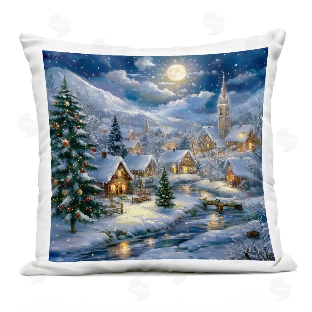 LSR Design Studio Snow Covered Village Outdoor Square Printed Throw Pillow