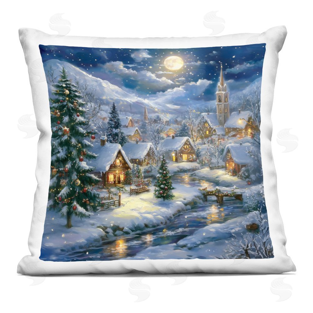 LSR Design Studio Snow Covered Village Square Printed Throw Pillow