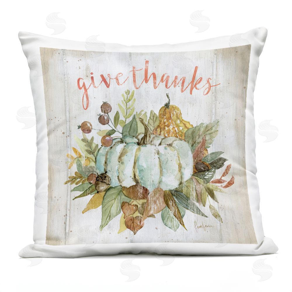 Livi and Finn Give Thanks Pumpkin & Leaves Outdoor Square Printed Throw Pillow
