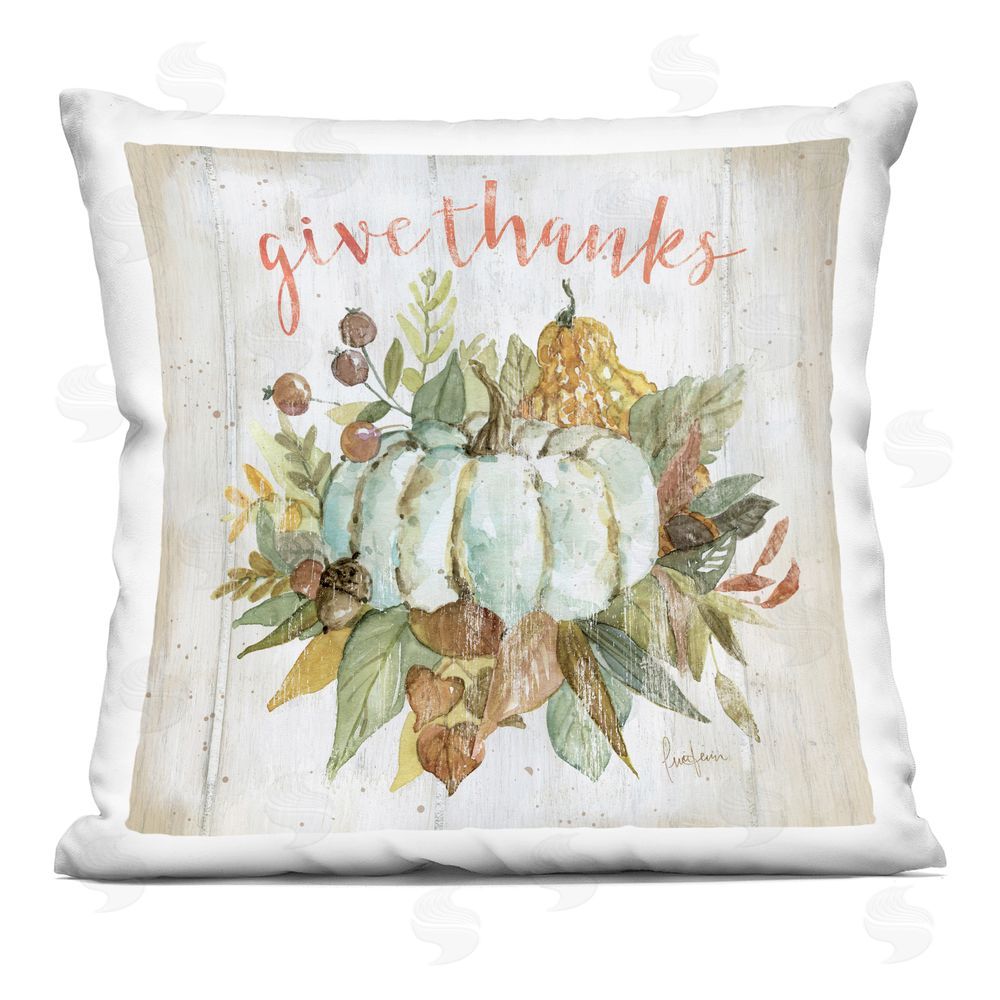 Livi and Finn Give Thanks Pumpkin & Leaves Square Printed Throw Pillow