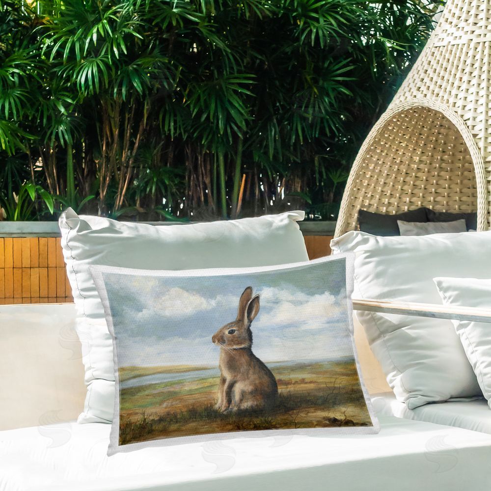 Michael Willett Classic Rabbit in Countryside Lumbar Outdoor Quick-Dry Polyester Throw Pillow on Seat