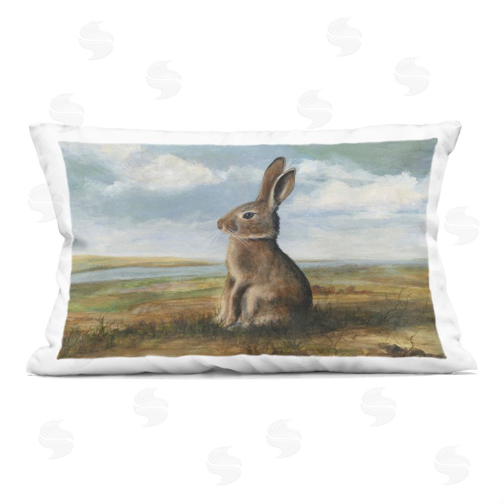 Michael Willett Classic Rabbit in Countryside Square Outdoor Quick-Dry Polyester Throw Pillow