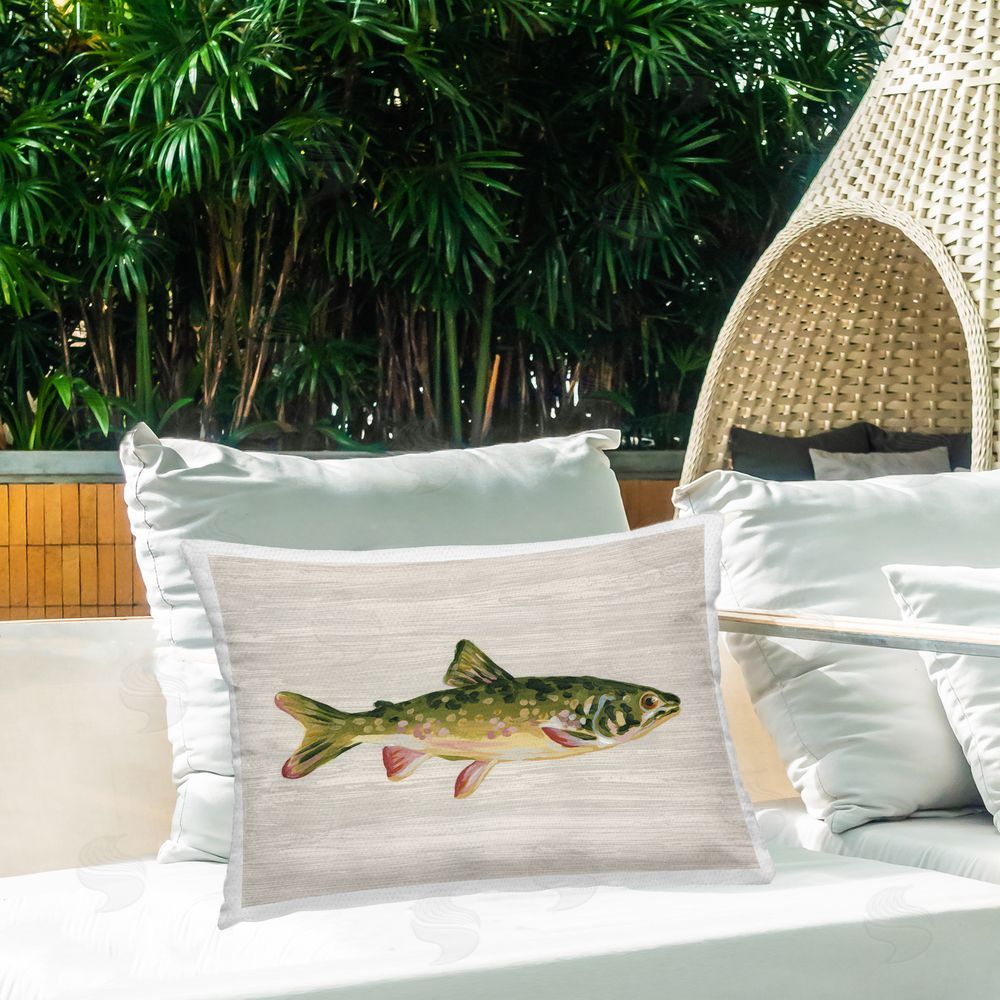June Erica Vess Trout Fish Rustic Cabin Outdoor Quick-Dry Polyester Printed Lumbar Pillow on Patio