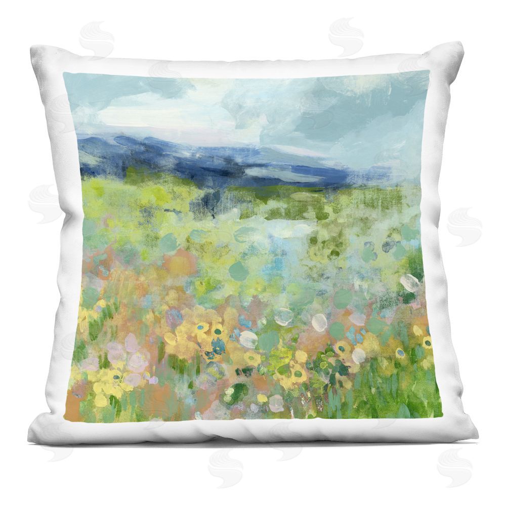 June Erica Vess Serene Mountain Ridge Meadow Indoor Plush Polyester Square Throw Pillow