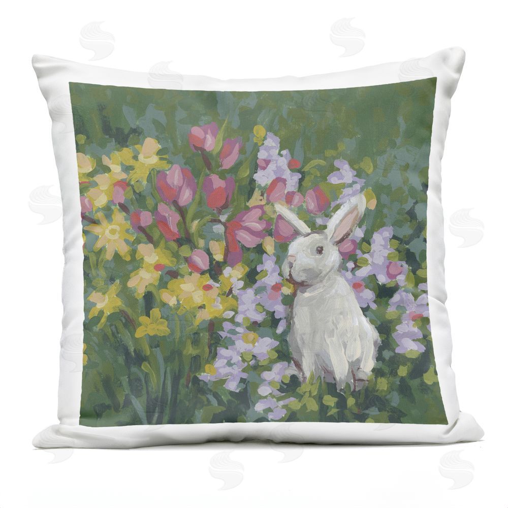 June Erica Vess Botanical Bliss Bunny Square Outdoor Quick-Dry Polyester Throw Pillow