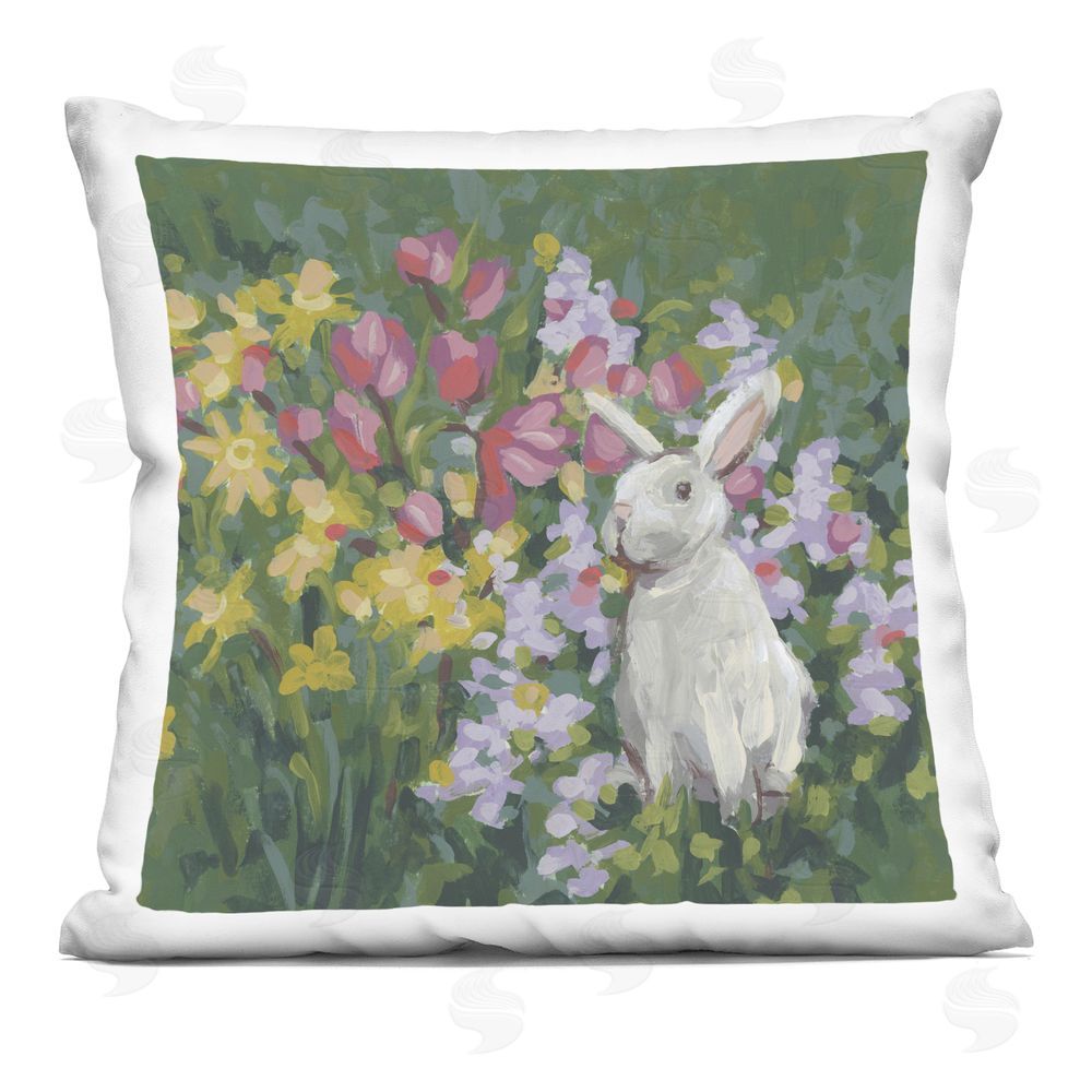June Erica Vess Botanical Bliss Bunny Square Plush Polyester Throw Pillow