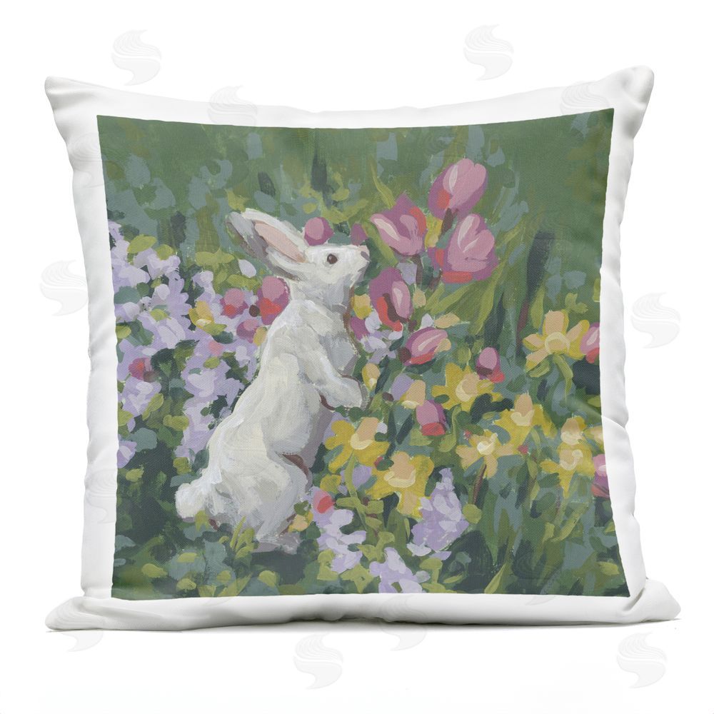 June Erica Vess Bunny in Garden Impression Square Outdoor Quick-Dry Polyester Throw Pillow