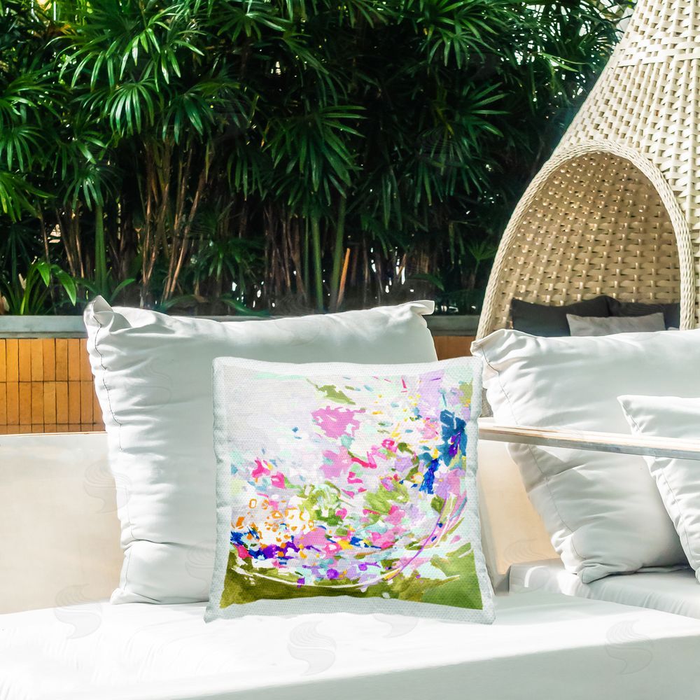 Melissa Wang Pastel Swirls of Color Outdoor Quick-Dry Polyester Printed Square Pillow on Patio