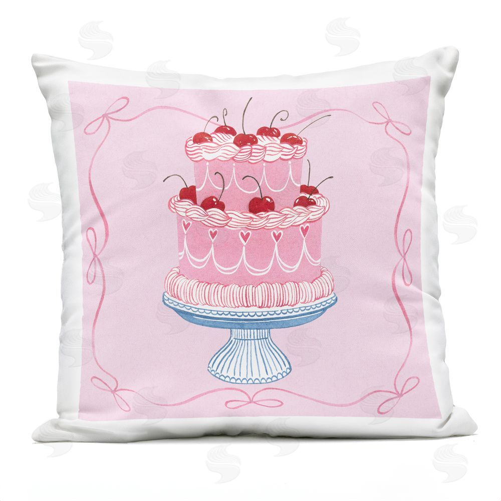 Grace Popp Romantic Pink Cherry Cake Square Outdoor Quick-Dry Polyester Throw Pillow