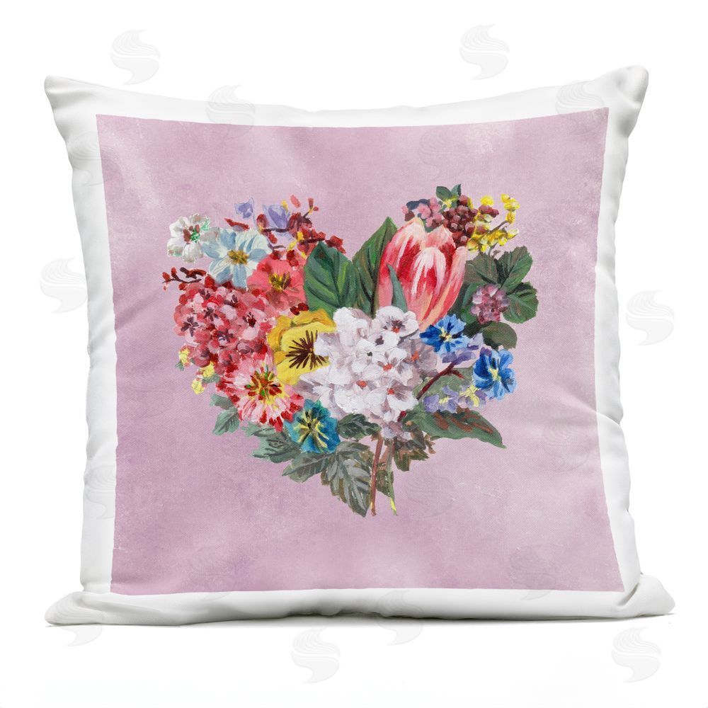 Melissa Wang Heart Shaped Garden Blooms Square Outdoor Quick-Dry Polyester Throw Pillow