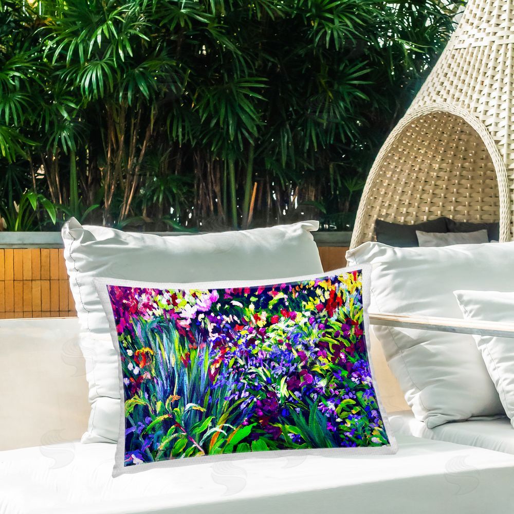 Lee Ann Zirbes Vibrant Confetti Garden Outdoor Quick-Dry Polyester Printed Lumbar Pillow on Patio