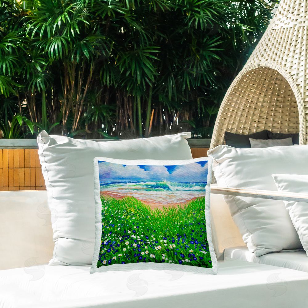 Lee Ann Zirbes Summer Wind by Sea Outdoor Quick-Dry Polyester Printed Square Pillow on Patio