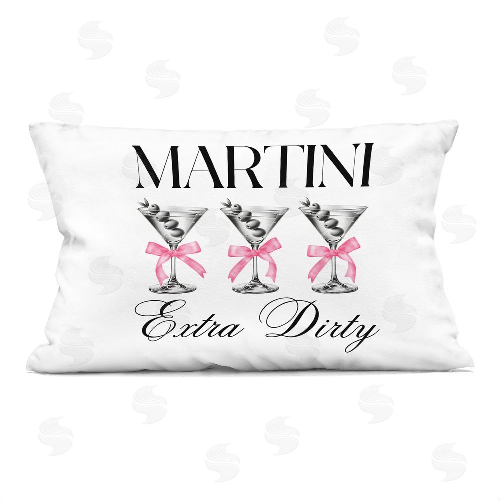 Lettered and Lined Pink Ribbon Martini Trio Printed Lumbar Throw Pillow