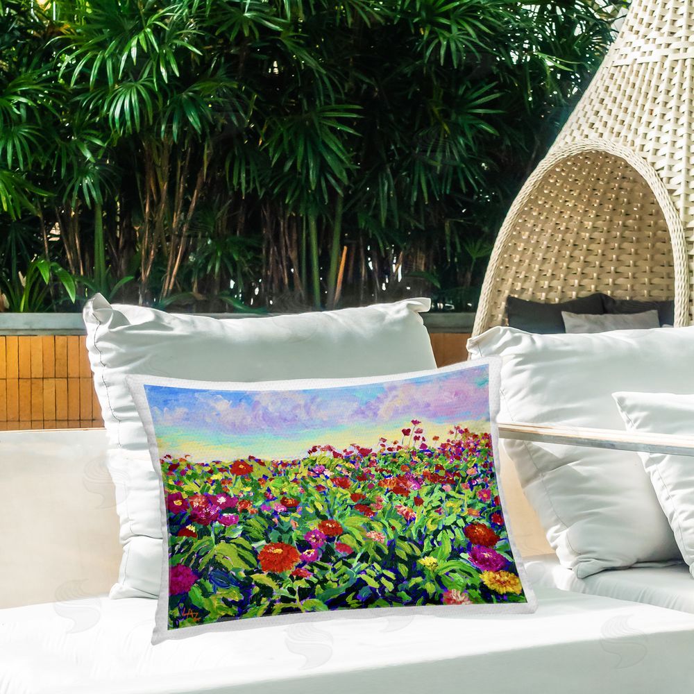 Lee Ann Zirbes Hot Summer Blooms Outdoor Rectugular Printed Throw Pillow on Patio