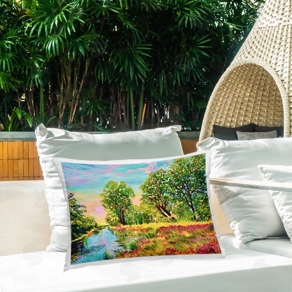 Lee Ann Zirbes Day Of Grace Landscape Outdoor Rectugular Printed Throw Pillow on Patio