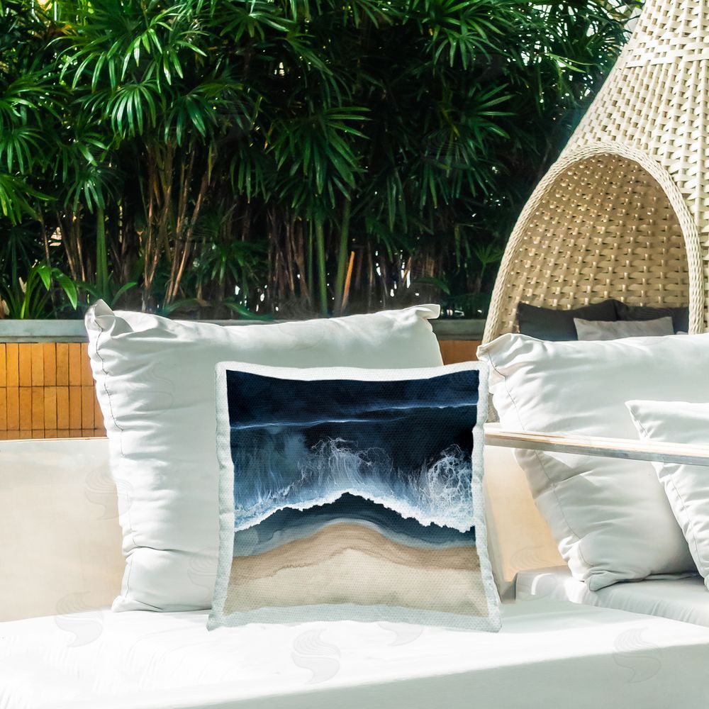 Annabelle Hall Endless Blue Waves Along Shoreline Outdoor Quick-Dry Polyester Printed Square Pillow on Patio
