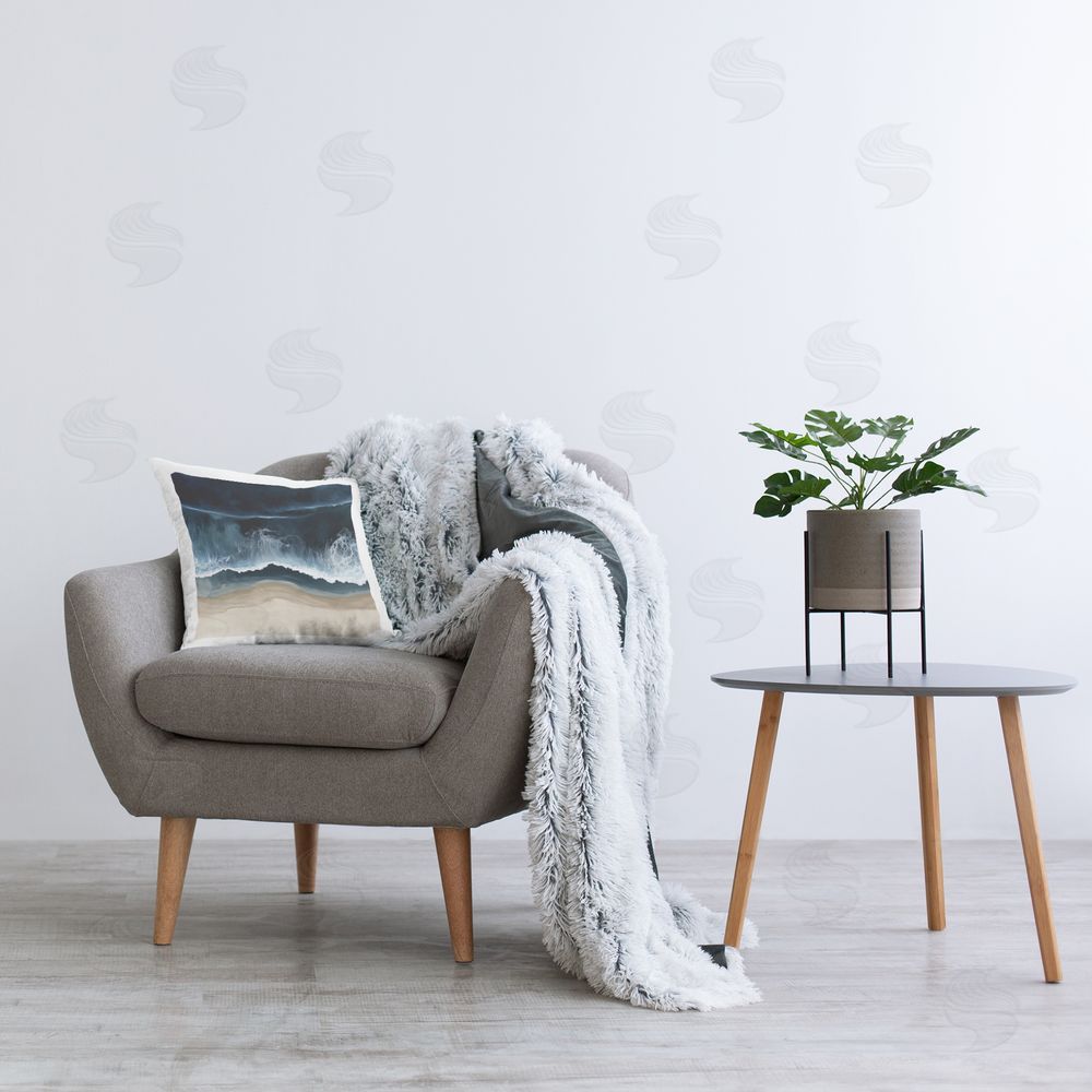 Annabelle Hall Endless Blue Waves Along Shoreline Plush Polyester Printed Square Pillow on Chair