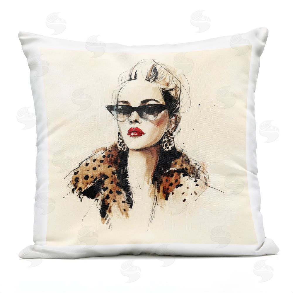 Svetlana Aleynikova Glam Leopard Sonata Portrait Outdoor Quick-Dry Polyester Square Throw Pillow
