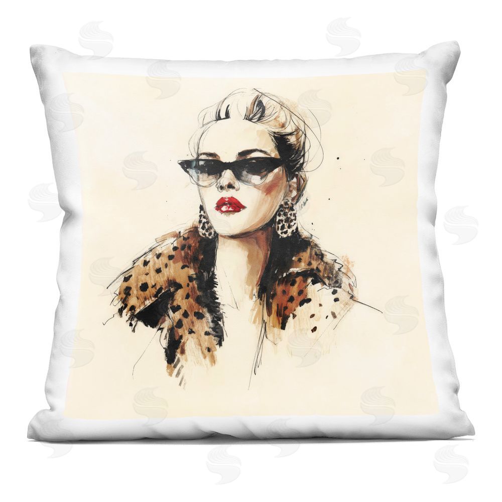 Svetlana Aleynikova Glam Leopard Sonata Portrait Indoor Plush Polyester Square Throw Pillow